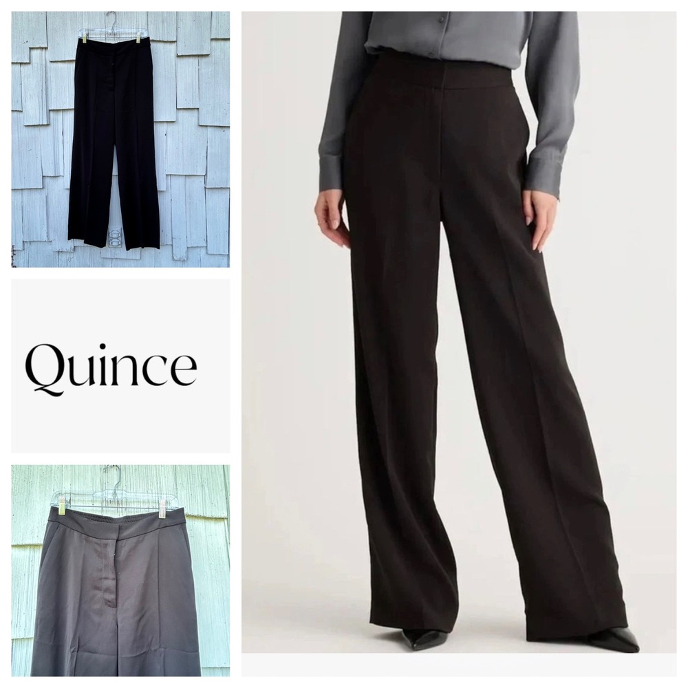 Quince Black‎ Stretch Crepe Classic Trouser Pants Size 10 Wide Leg Office Wear